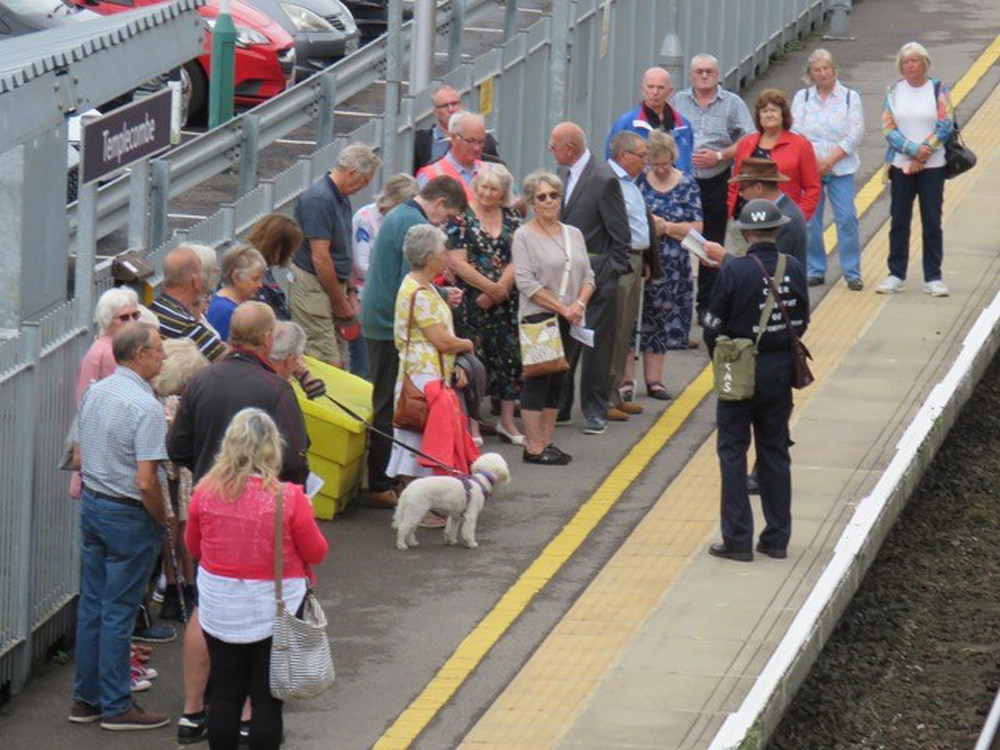 Town crier and railway enthusiast Cliff Skey donned an air raid warden suit, complete with tin helmet, gas mask and first aid box, and rang his town crier’s bell in memory of those that were lost at the memorial service attended by scores of people.