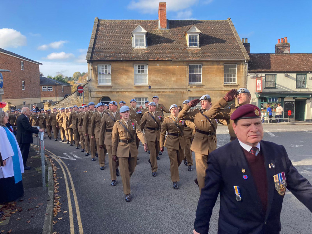 The parade and service in Wincanton was well supported, with standing room only in the parish church and lots of townsfolk on the street to watch. The Army Air Corp, which has the Freedom of the Town, was out in force and many of the town’s youth groups were involved.