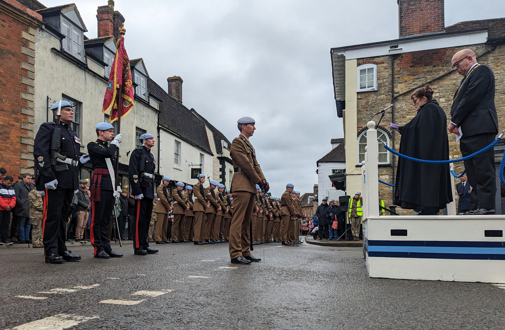 Rev Alison Way leads the Wincanton parade in prayer