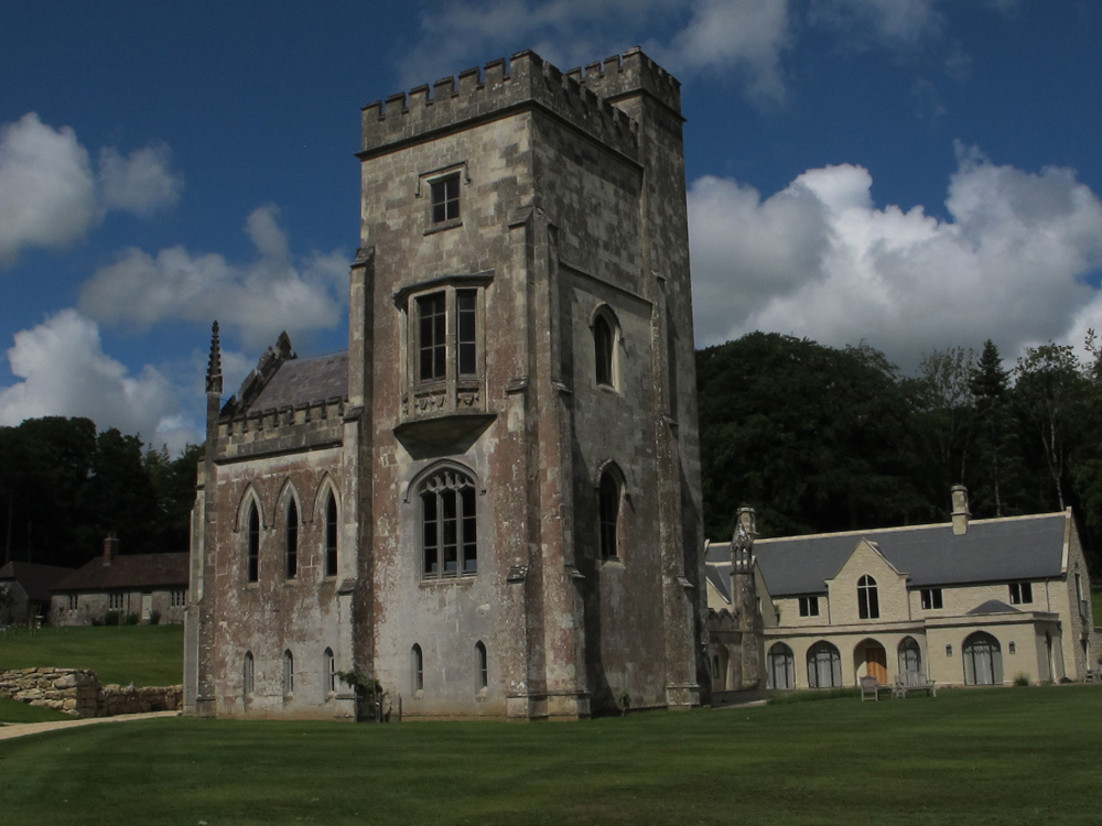 Lancaster Tower of Fonthill abbey in 2017, with a modern house belonging to Mr and Mrs Morant in the background Photo courtesy Goldhill Museum