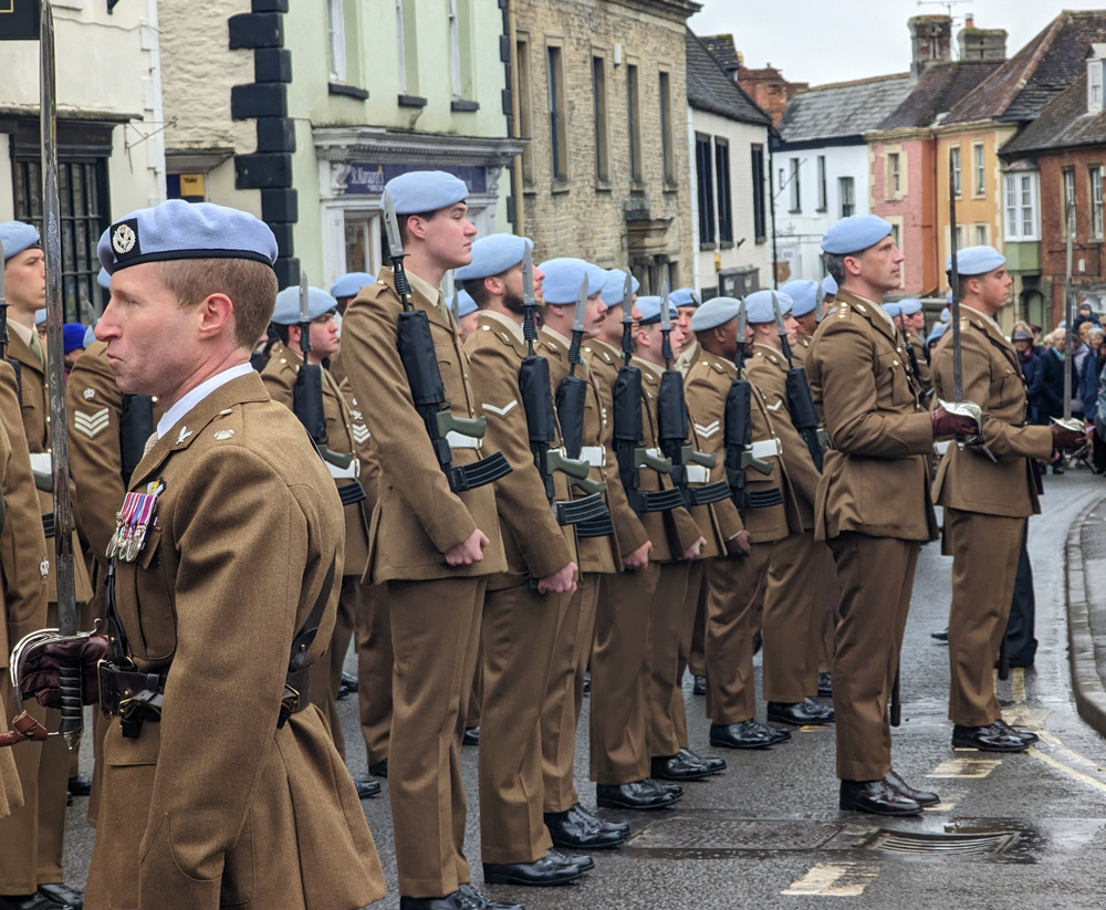 Troops stand to attention in Wincanton High Street