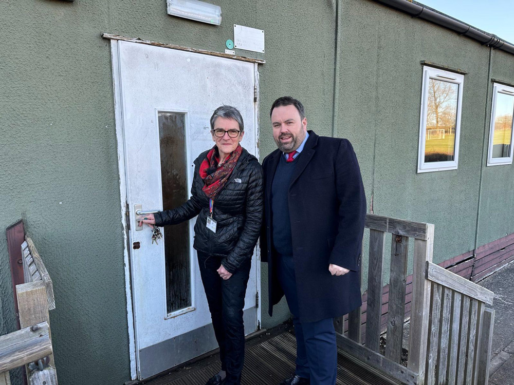 Gryphon School. Chris Loder with Head Teacher Nicki Edwards