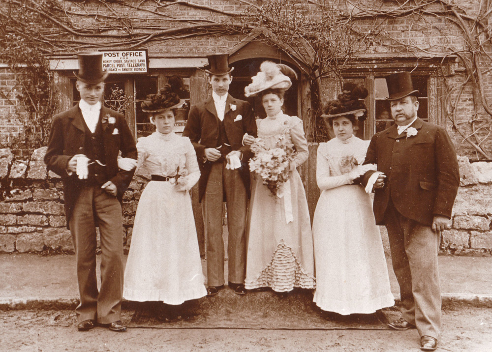 Eveleen Collings marries George Bicknell in 1900. This photograph was taken outside the home of the bride in Nether Compton
